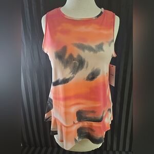 Size 8 Sympli Sleeveless Peplum Top Marble Print Pink Black